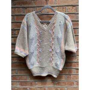 Vintage cream lightweight sweater vest sleeveless cap sleeves Beldoch M